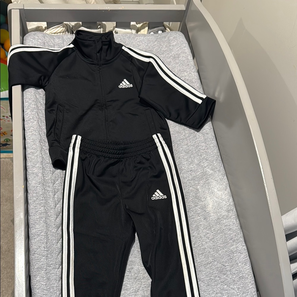 Adidas Black Tracksuit with White Stripes
